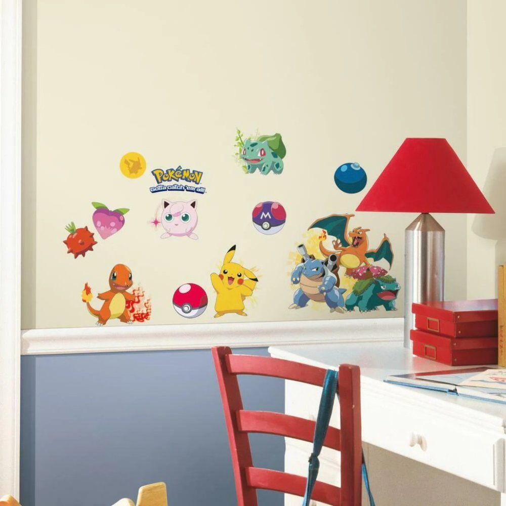 24 ICONIC POKEMON Peel & Stick Wall Decals Pikachu Pokeball Boys Room Stickers